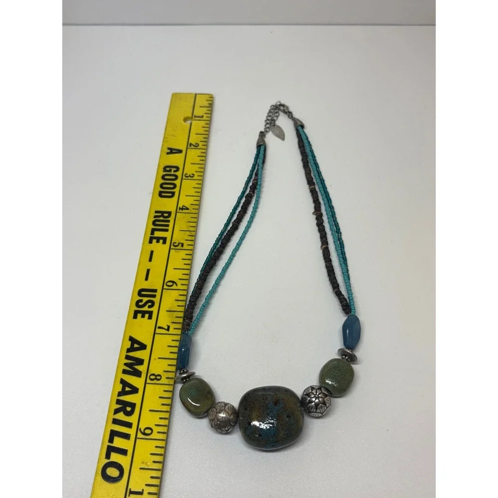 Coldwater Creek Multi-Strand Beaded Necklace Green Blue Ceramic Silver Boho